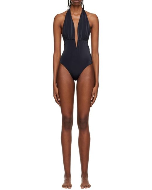 Tom Ford Black Logo Detailed V-Neck Swimsuit