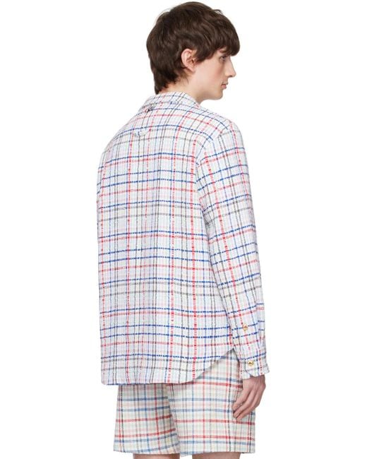 Thom Browne White Gingham Check Buttoned Overshirt for men