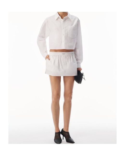 Alexander Wang White Cropped Logo-Embroidered Shirt