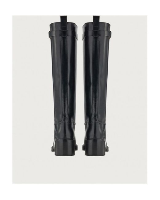 Ferragamo Black Gancini Round-Toe Knee Boots