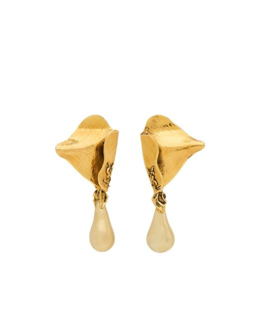 Saint Laurent Metallic Cassandre Pearl Earrings
