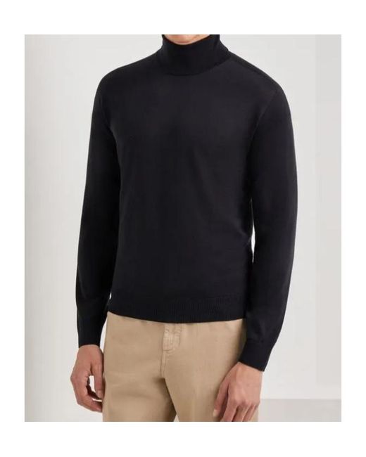 Canali Black Nuvola Seamless Merino Wool Turtleneck for men