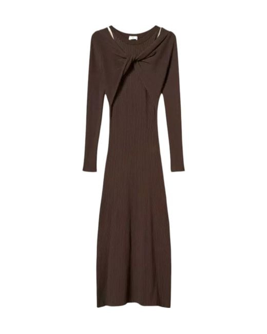 Twinset Brown Ribbed Knit Dress