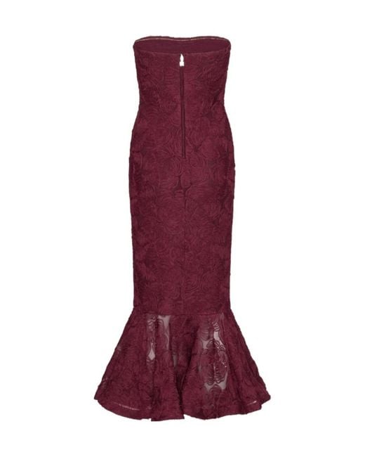 ROTATE BIRGER CHRISTENSEN Red Strapless Floral Mesh Dress