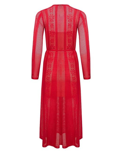 Twinset Red Sheer Floral Knitted Dress