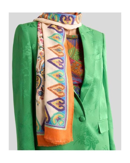 Etro Natural Floral Paisley Motif Jacquard Scarf