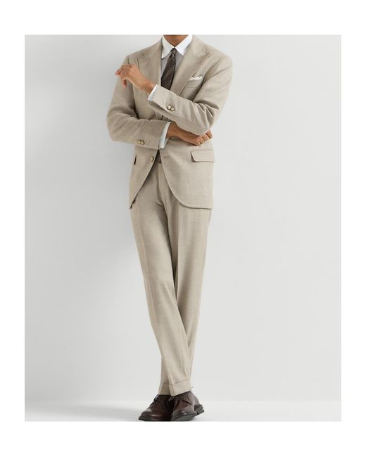 Brunello Cucinelli Natural Mouliné Virgin Wool Twill Deconstructed Blazer With Large Peak Lapels for men