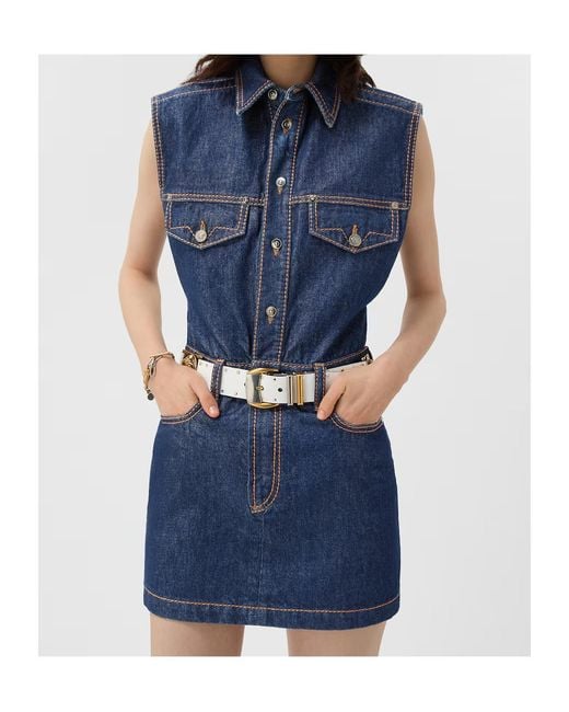 Versace Blue Sleeveless Denim Shirt Dress