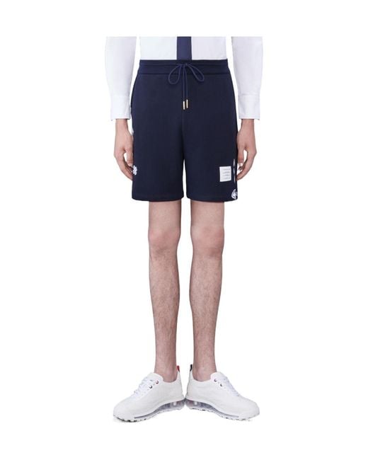 Thom Browne Black Embroidered Drawstring Track Shorts for men