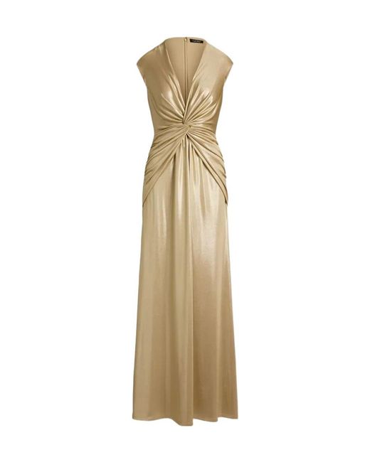 Ralph Lauren Metallic Twist-Front Cap-Sleeve Maxi Gown