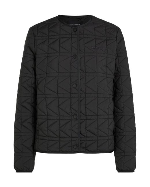Karl Lagerfeld Black Logo-Embroidered Quilted Jacket