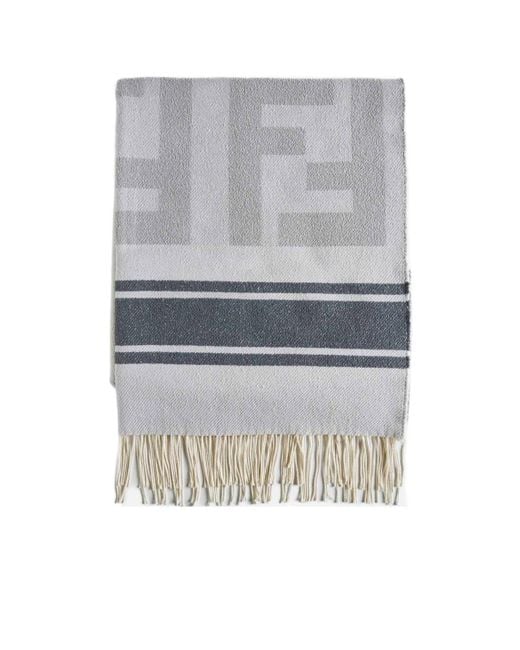 Fendi Gray Monogrammed Stripe-Patterned Scarf for men