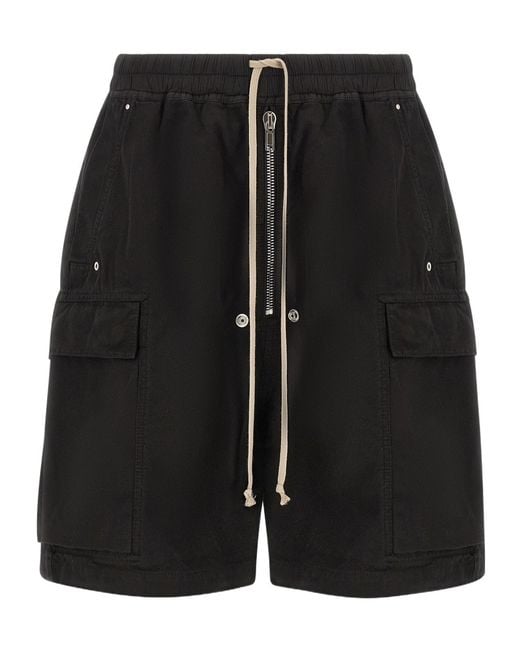 Rick Owens Black Cargobela Drawstring Bermuda Shorts for men