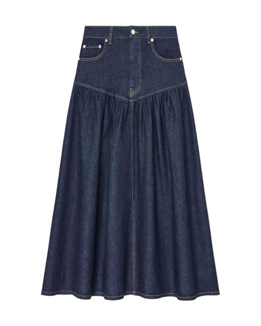 Ganni Blue High-Waist Denim Maxi Skirt