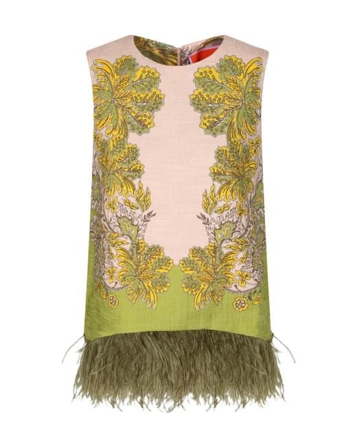 LaDoubleJ Green Feather-Trimmed Top
