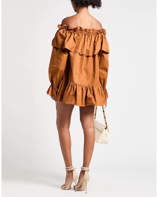 Saint Laurent Brown Stylish Off-Shoulder Long Dress