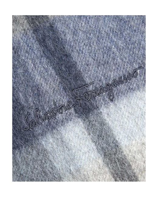 Ferragamo Blue Plaid Detail Scarf