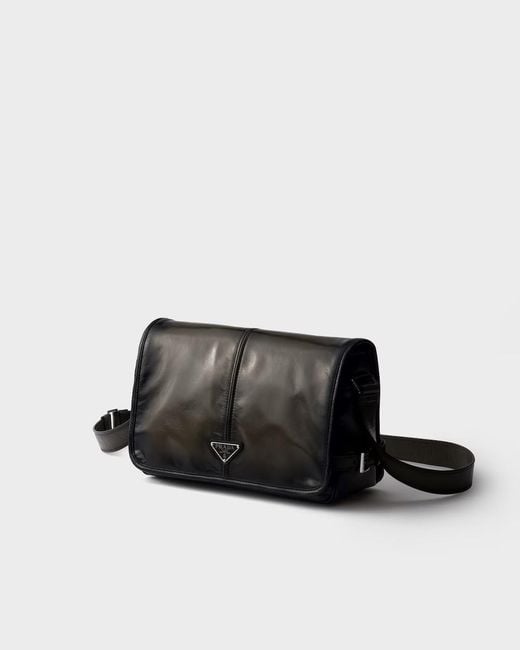 Prada Black Antiqued Leather Shoulder Bag for men