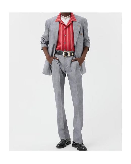 Versace Gray Checked Tailored Pants for men