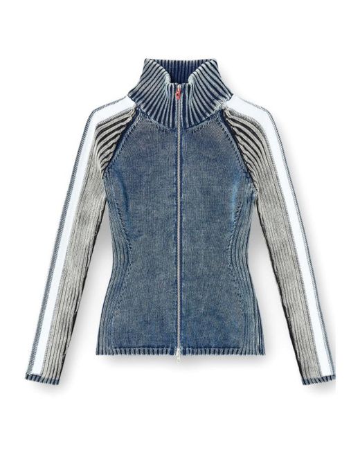 DIESEL Blue M-Estrella Striped High-Neck Jacket