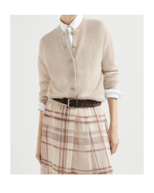 Brunello Cucinelli Natural Sparkling Mohair And Wool Cardigan With Monili