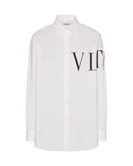Valentino White Vltn-Print Cotton Shirt for men