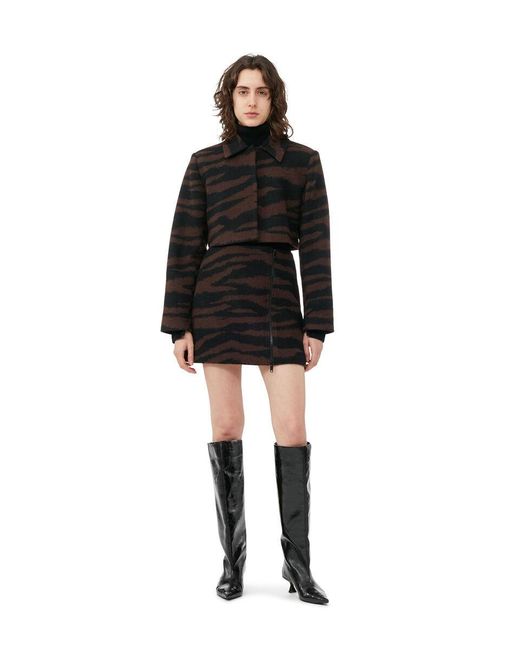 Ganni Black Tiger Jacquard High Waist Mini Skirt