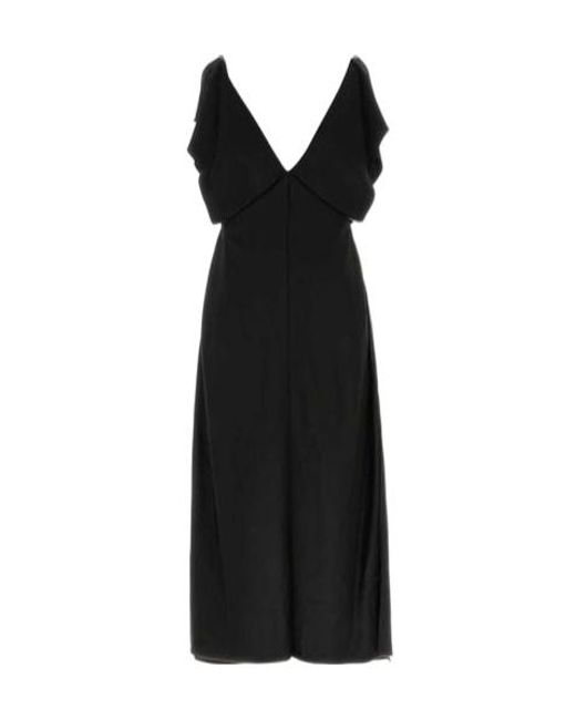 Jil Sander Black V-Neck Ruffle-Detailed Dress