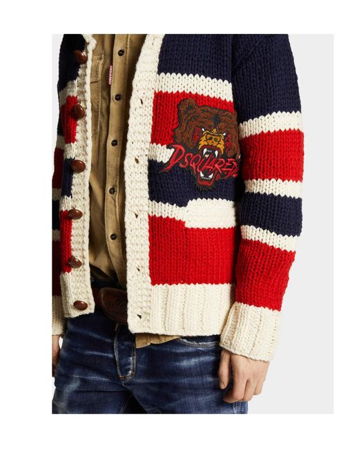 DSquared² Red Striped Knit Cardigan for men