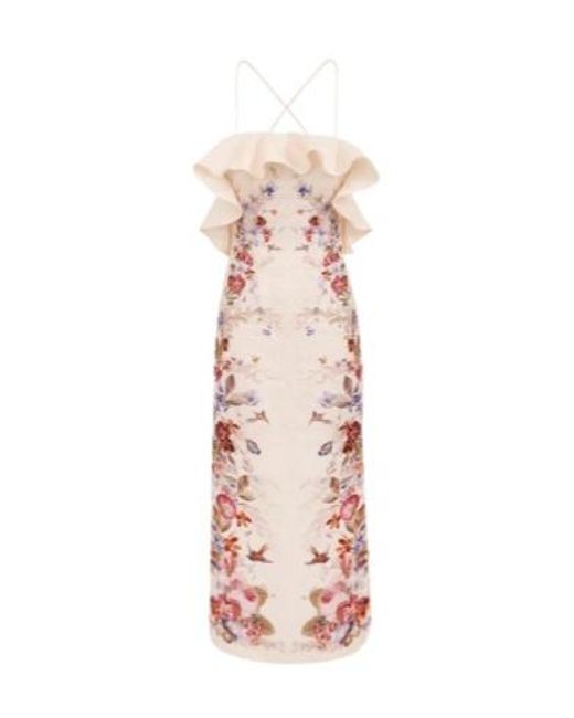 Zimmermann Pink Patience Frill Vanilla Floral Midi Dress