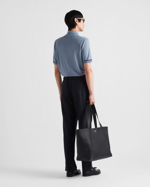 Prada Blue Wool Polo Shirt for men