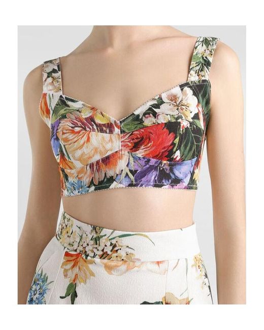 Dolce & Gabbana Pink Flower Bouquet-Printed Bustier Top