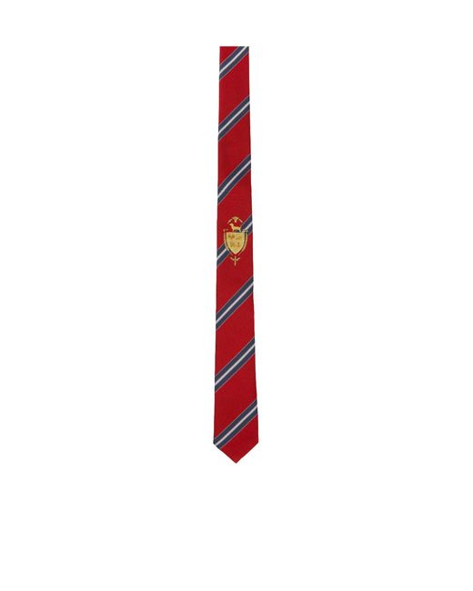 Thom Browne White Striped Classic Emblem Tie for men