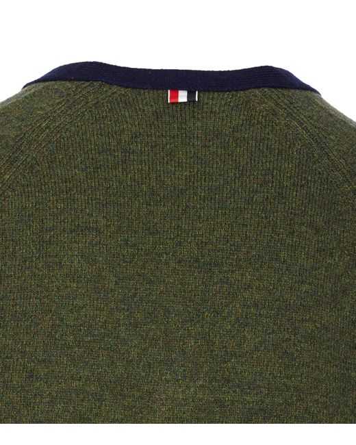 Thom Browne Green 4 Bar Striped V-Neck Cardigan for men