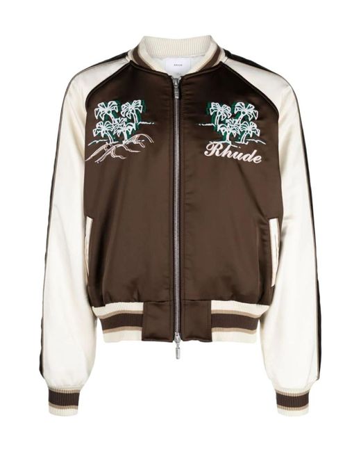 Rhude Brown Crepe Satin Souvenir Bomber for men