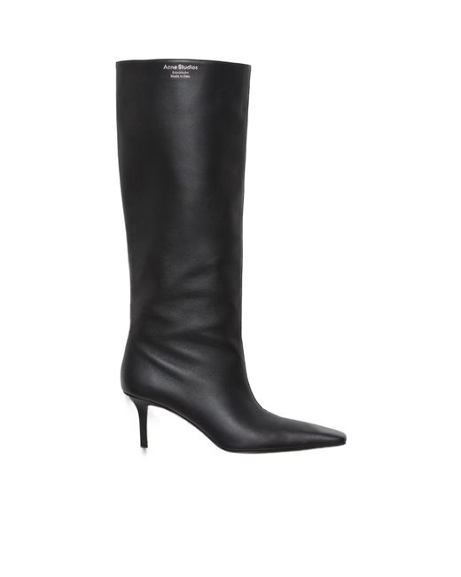 Acne Black Logo Debossed High Heel Boots