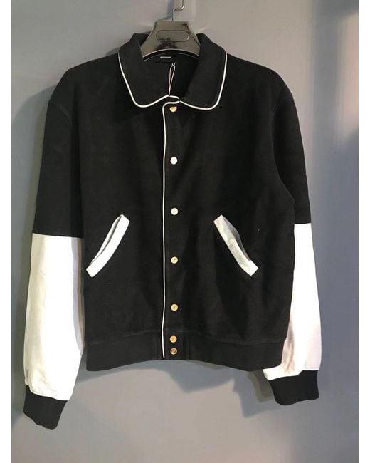 we11done Black Logo Print Varsity Bomber Jacket for men