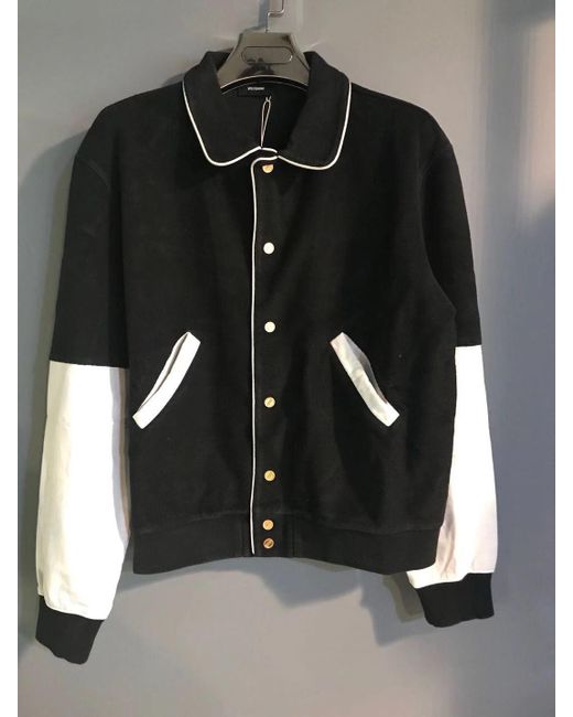 we11done Black Logo Print Varsity Bomber Jacket for men