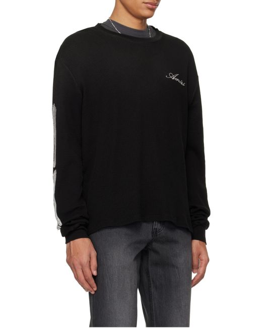 Amiri Black Logo Embroidered Long-Sleeved T-Shirt for men