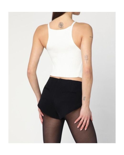 Courreges White Ribbed Top With Pointed Hem