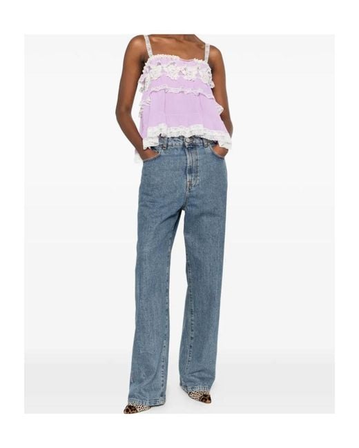 Alberta Ferretti Purple Ruffled Lace Top