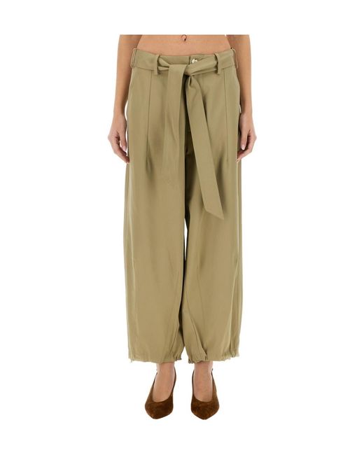 Alysi Green Belted Straight-Leg Trousers