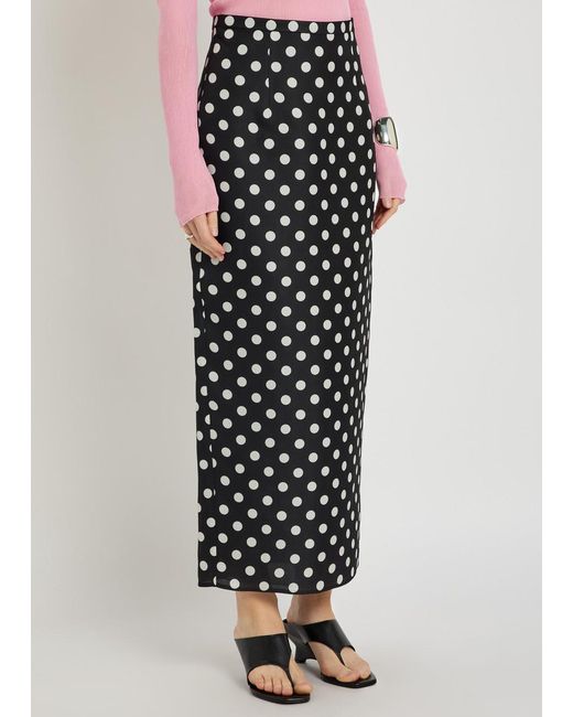 Khaite Black Winton Polka-Dot Silk Midi Skirt