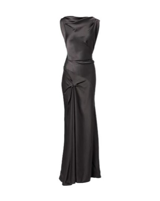 Victoria Beckham Black Posy Draped Gathered Crepe Satin Gown