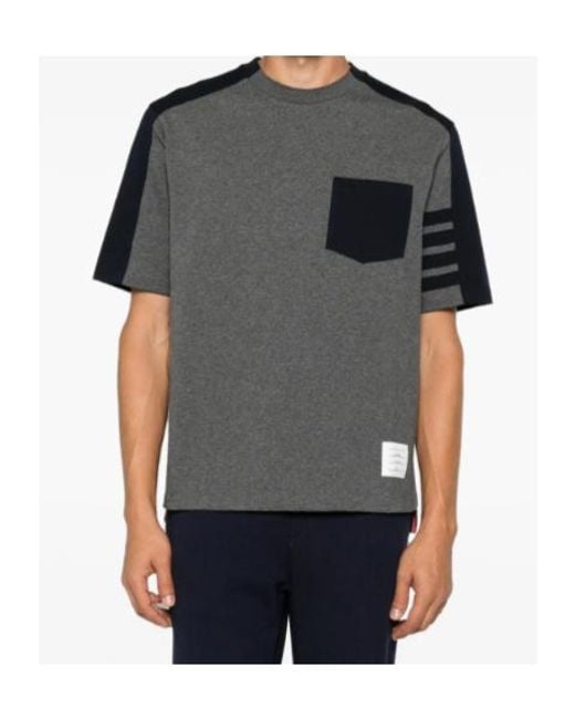 Thom Browne Black 4-Bar Chest-Pocket T-Shirt for men