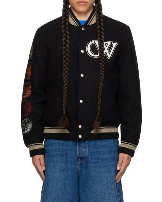 Off-White c/o Virgil Abloh Black Logo Detailed Bomber Jacket for men