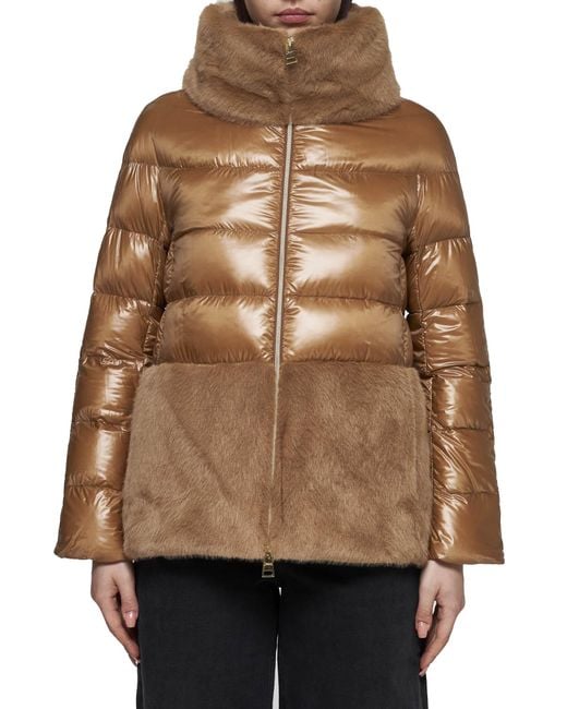 Herno Brown High-Neck Quilted Down Jacket
