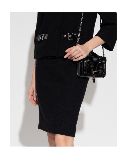 Moschino Black Strap-Detail Pencil Skirt