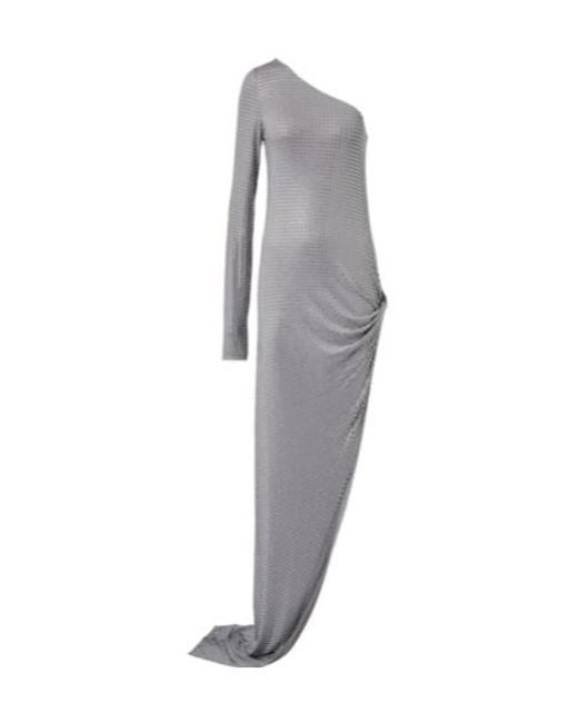 The Attico Gray Crystal-Embellished One-Shoulder Gown