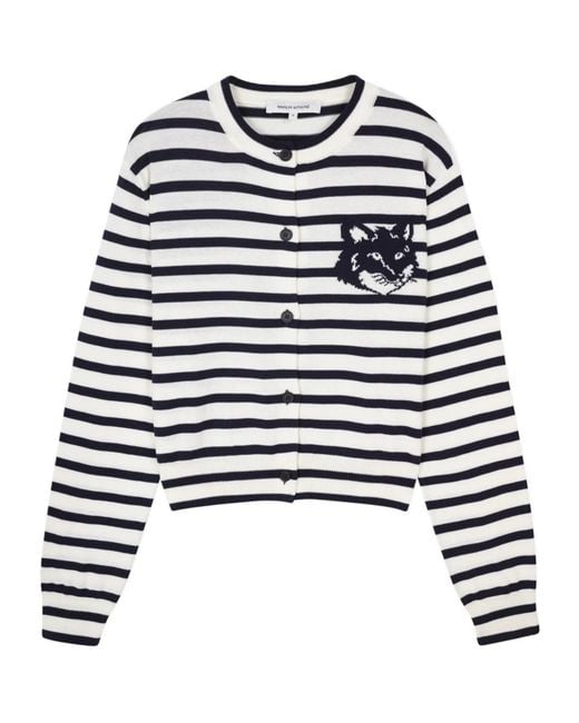 Maison Kitsuné White Round-Collar And Long-Sleeved Knitted Cardigan